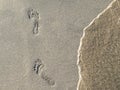 Foot Steps Prints On Ocean Beach