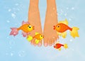 Foot in the water with red fishes