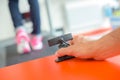 Foot woman running on treadmill in gym Royalty Free Stock Photo