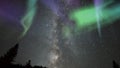 Aurora Solar Storm Milky Way Galaxy Time Lapse Over Alpine Forest in Yosemite California Simulated Geomagnetic Storm