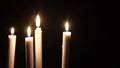 Footage of closeup of candle on black background. Christmas