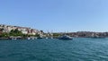 Footage of cruise tour boats and ferryboats at main pier called Uskudar on Asian side of Istanbul by Bosphorus. Beautiful scene.