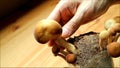 Man`s Hand Harvesting Growth Yanagi matsutake Mushroom Grown as Houseplant
