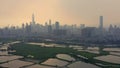 footage Of Skyline of Shenzhen City, China at twilight. Viewed from Hong Kong border