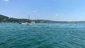 Footage of a small sailboat and speed boat passing on Bosphorus in Arnavutkoy area of Istanbul.