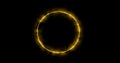 footage yellow ring on a black background. Abstract circle of yellow flame with smoke. Gradually, a burning ring of fire Royalty Free Stock Photo