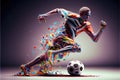 Footbal player with a graphic trail and color splash background