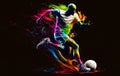 Footbal player with a graphic trail and color splash background