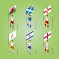 Footbalers with flags: Cyprus, Israel, England, Wales, Northern