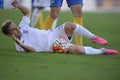 Football action - sliding tackle Royalty Free Stock Photo