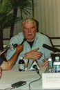 John Madden speaks to journalists at Super Bowl week Royalty Free Stock Photo