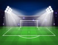 Football arena field with bright stadium lights Vector illustration.