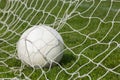 Football at the back of the net Royalty Free Stock Photo