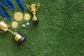 Football background with medals trophy. High quality and resolution beautiful photo concept