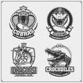 Football badges, labels and design elements. Sport club emblems with cobra, crocodile and dragon.