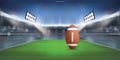 Football ball on american football field stadium background. Vector