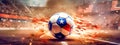 football ball with american flag symbols in fire, energy and movement, sports performance, banner made with Generative Royalty Free Stock Photo