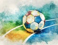 abstract Football ball on the court and luxury grunge watercolor for background Royalty Free Stock Photo