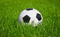 Football ball in green grass of soccer field Royalty Free Stock Photo