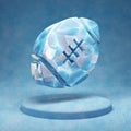 Football Ball icon. Cracked blue Ice Football Ball symbol on blue snow podium