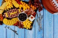 Football ball made from cheese and sausage for charcuterie board. American football game concept Royalty Free Stock Photo