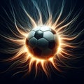 Football ball moving through space with energy flowing out, sports power concept