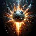 Football ball moving through space with energy flowing out, sports power concept