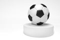 Football ball on round pedistal, FIFA 3d rendering ball in white studio Royalty Free Stock Photo