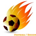Football ball or soccer ball with red orange yellow tone fire in the white background. Logo of football or soccer club. Royalty Free Stock Photo