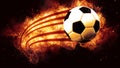 Football ball soccer on fire flames explosion burning Royalty Free Stock Photo