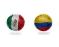 Football balls with national flags of mexico and colombia.