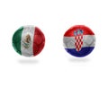 Football balls with national flags of mexico and croatia.