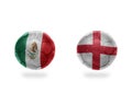 Football balls with national flags of mexico and england.