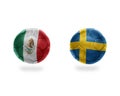 Football balls with national flags of mexico and sweden.