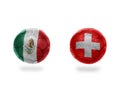 Football balls with national flags of mexico and switzerland.