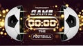 Football banner or flyer design with 3d ball. Soccer game match design with timer or scoreboard. Half football ball Royalty Free Stock Photo