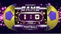 Football banner, poster or flyer design with golden blue 3d Ball. Soccer game match design with timer or scoreboard Royalty Free Stock Photo