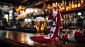 Football bar with soccer accessories, ball and beer glass on pub counter. Generative AI Royalty Free Stock Photo