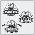 Football, baseball and hockey logos and labels. Sport club emblems with eagle.