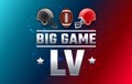 Football big game Sunday - two football helmets and football ball 2021 - red and blue background