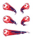 Football blue red and soccer symbols set