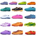 Football boots icons set, cartoon style