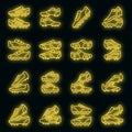 Football boots icons set vector neon