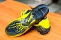 Football boots. Soccer boots, yellow color Royalty Free Stock Photo