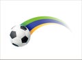 Football with Brazilian national flag colorful trail. Vector illustration design for soccer football championships, tournaments Royalty Free Stock Photo