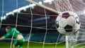 Football Championship: Ball Hits Net. Goalkeeper Jumps and Fails to Protect Goals, Competition