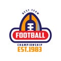 Football championship, best team est 1983 logo template, American football emblem, sport team insignia vector