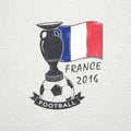 Football Championship of France. Soccer time. Detailed elements. Old retro vintage grunge. Scratched, damaged, dirty Royalty Free Stock Photo