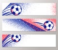 Football championship 2016 horizontal banner with ball, field france flag colors. Roughness texture.