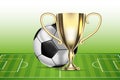 Football 2018 championship. Soccer ball, arena stadium and golden cup. Royalty Free Stock Photo